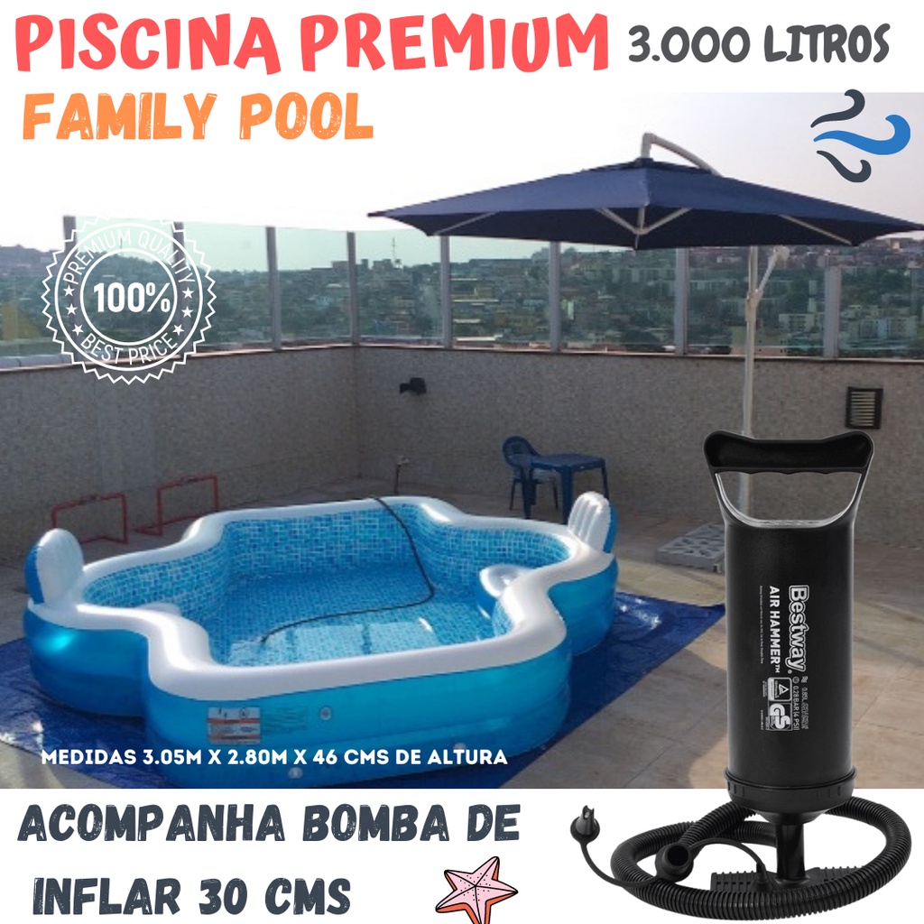 Piscina Spa Original 3.000 Litros com Bomba de Inflar Manual.