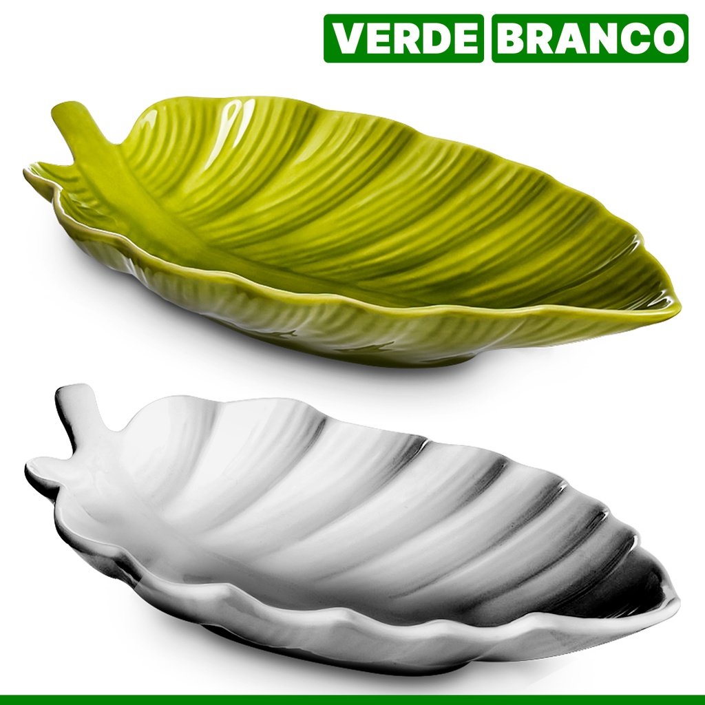 Bandeja Folha Decoração Mesa Cozinha em Porcelana Verde 180ml