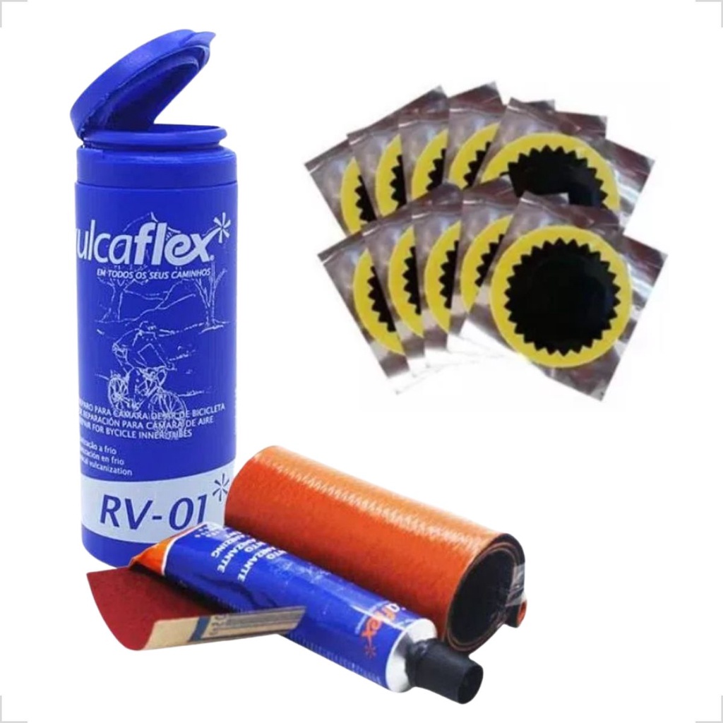 Kit Remendo Reparo Câmara Ar Bike Vulcaflex Estojo + 10 Remendos de 30mm