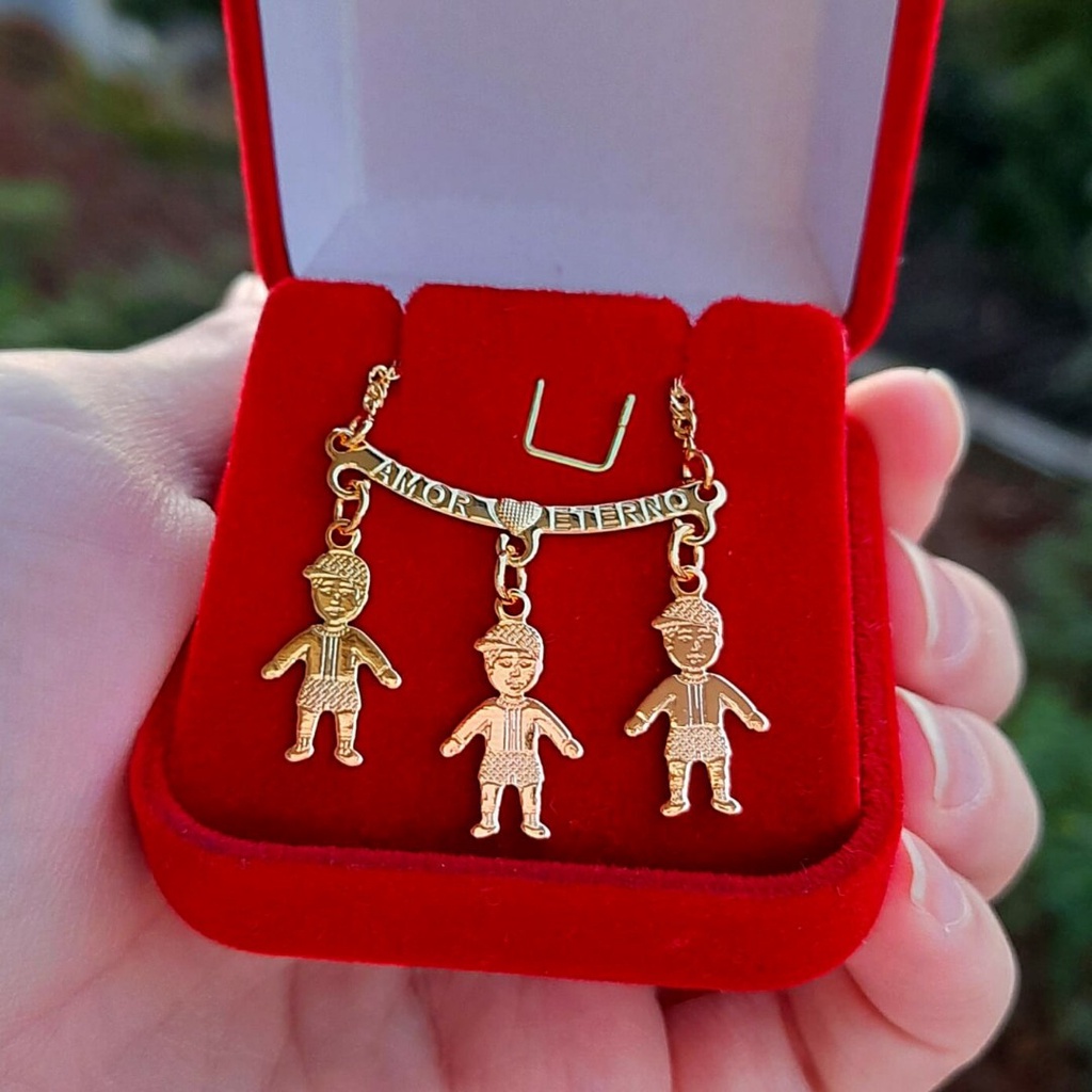 Colar de filho 1 a 4 filhas filhos de um dois tres quatro filhos banhado a ouro 18k