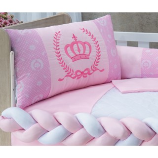 Kit Berço Menina Coroa Rosa 11 Peças Padrão Americano e Nacional - A Pronta Entrega