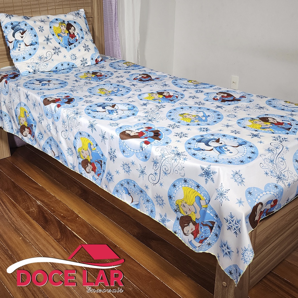 Colcha / Lençol De Cama Solteiro / Infantil Personagens Divertidos Oxford Kids (FROZEN 1) + Fronha