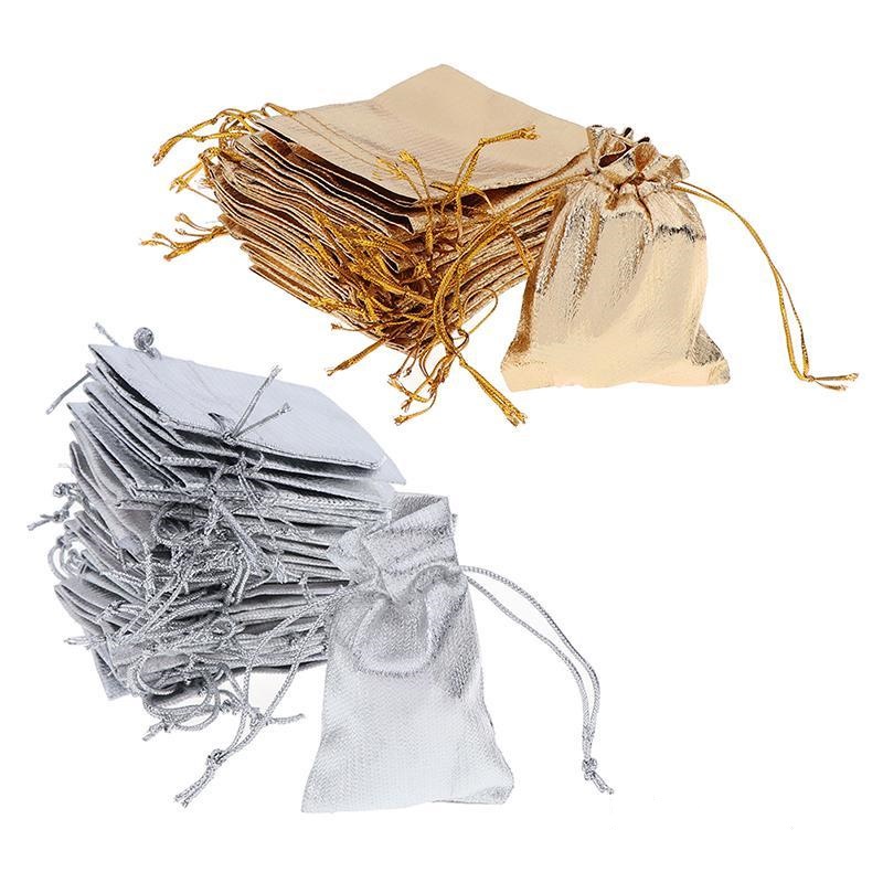 10 Saquinho Dourado 7 x 9cm Para Joias Anel ou Brinco Tecido Lame com fitinha - Valorize suas Joias