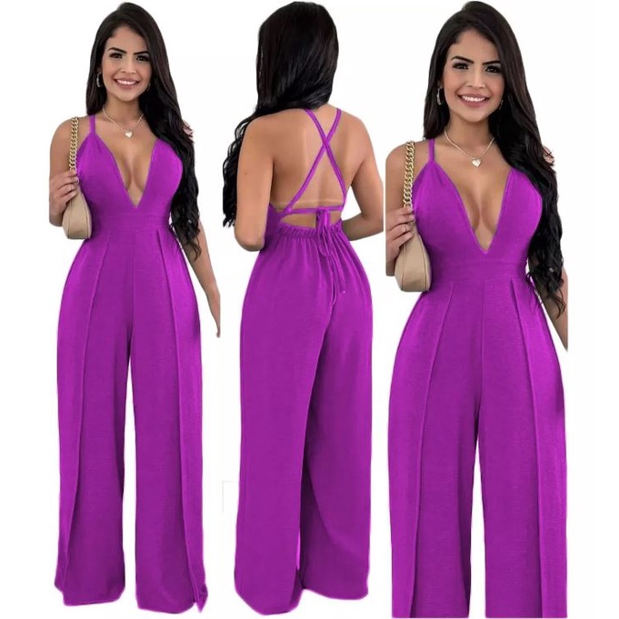 🔥 _MACACÃO FEMININO - ELEGÂNCIA E ESTILO! 👗✨_  
_Macacão Feminino Decotado Alcinha com 2 Fendas Pantalona_  
✅ Design sofisticado que valoriza a silhueta feminina  
✅ Confortável e leve, ideal para diversas ocasiões  
✅ As fendas adicionam um toque de cha