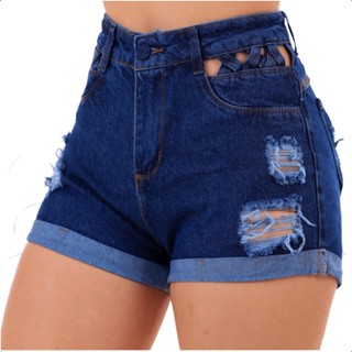Short Jeans Feminino Bermudinha Cintura Alta Modela Bumbum Destroyed