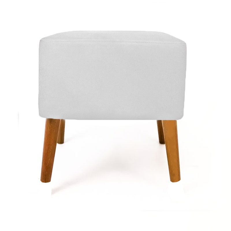Puf Marrocos Quadrado Branco Pés Palitos Castanho