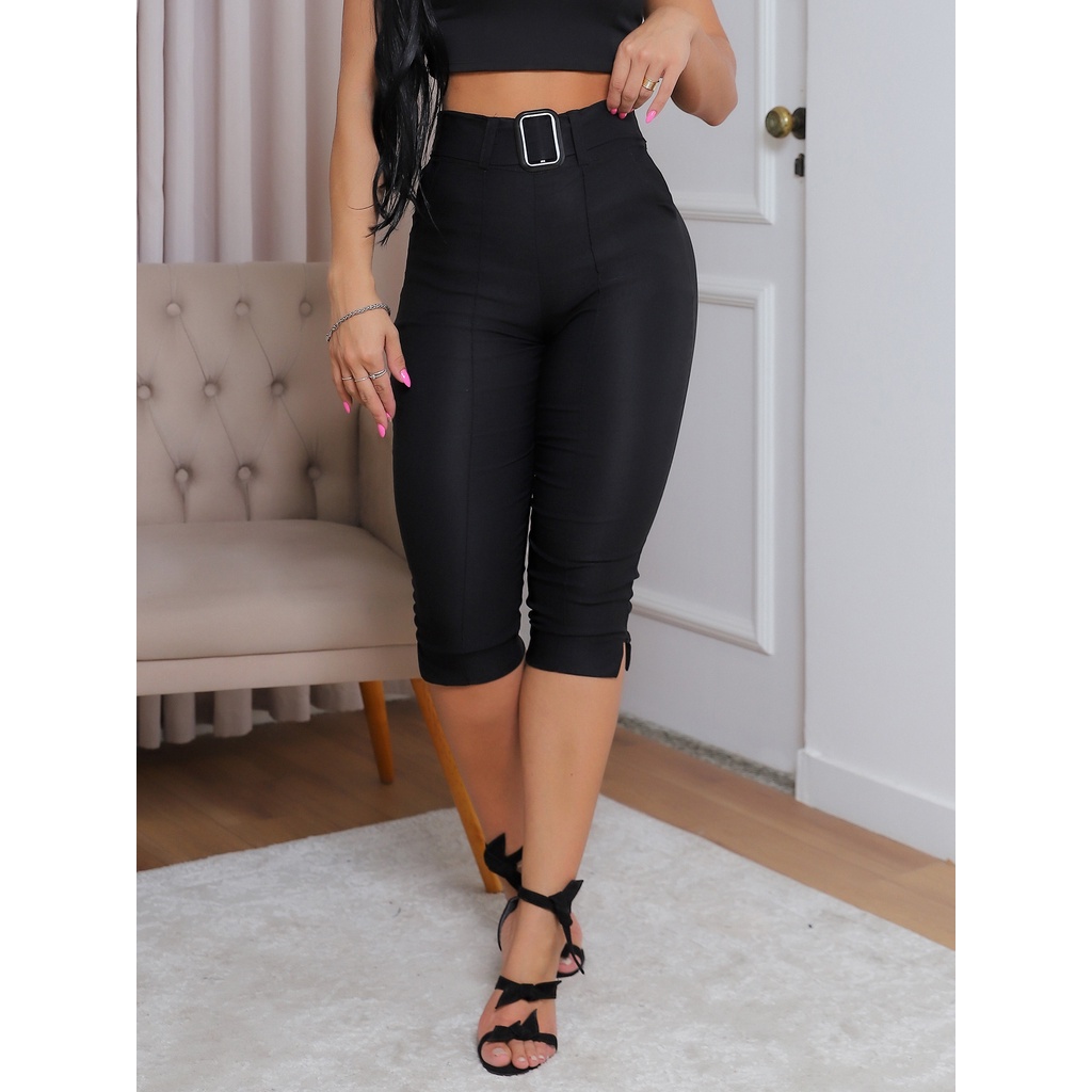 Calça Feminina Capri Super Acinturada Moda Slim em Oferta na Shopee