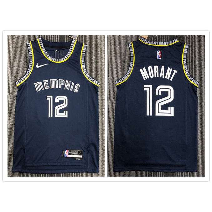 hot pressed 2022 nba Memphis Grizzlies No. 12 Morant dark blue city edition basketball jersey