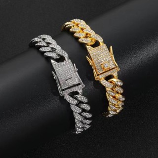 Novo Pulseira ice Bracelete De Hip Hop De 12mm Corrente Cubana Rhinestone Grosso E Largo Pulseira Cuban