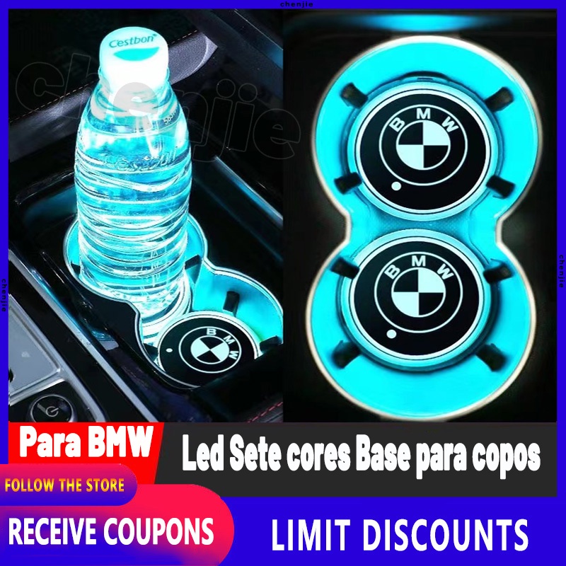 [Promo] Para BMW Inteligente Led Sete cores Base para copos / Dazzle carro antiderrapante copos tapete copo tapetes