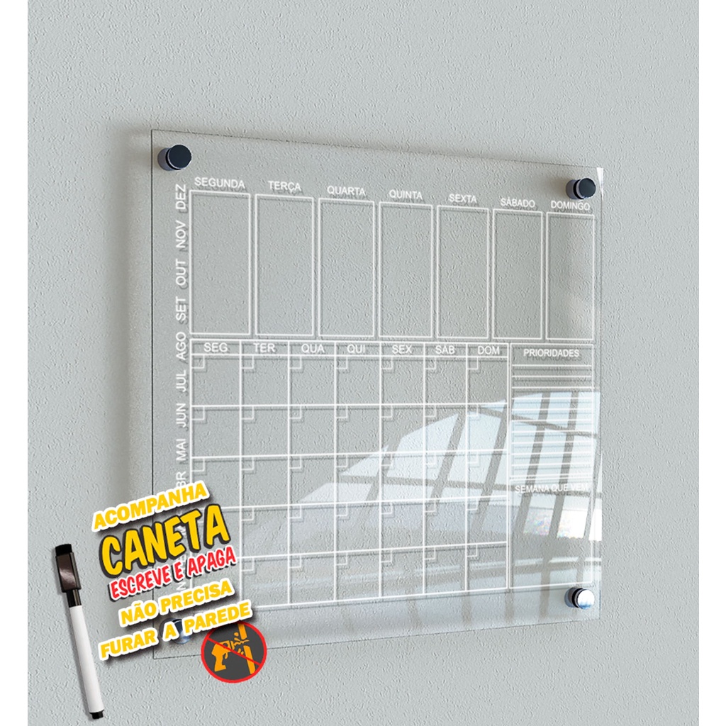 LOUSA PLANNER DE PAREDE SUPORTE LOUSA PLANEJADOR DE ANOTAÇÕES + CANETA ESCREVE E APAGA em Oferta na Shopee