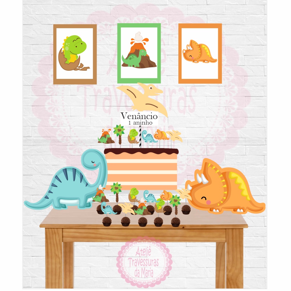 Kit Festa em Casa Dinossauro Baby (Dino Baby) - Só um bolinho - Montamos Todos os Temas (Nos pergunte pelo chat!) em Oferta na Shopee