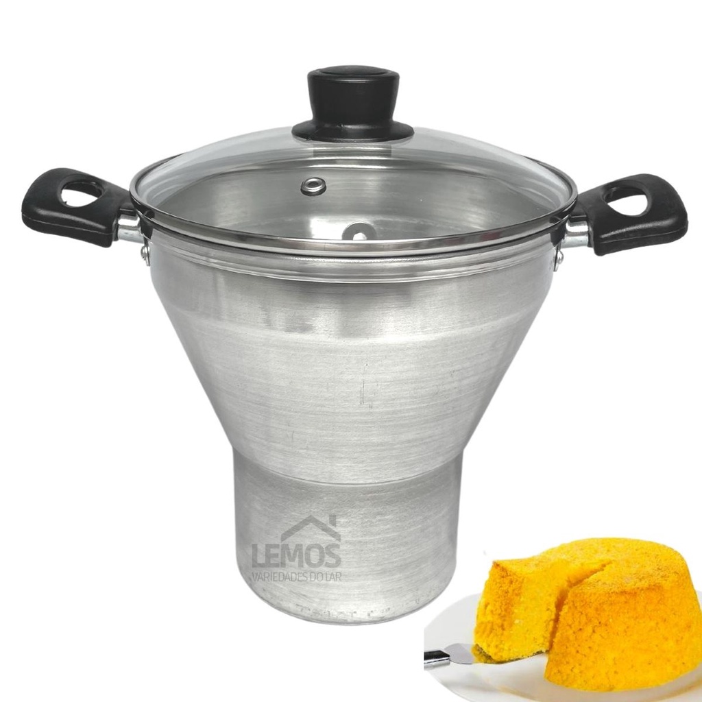 Caçarola Cuscuzeira Com Tampa de Vidro N16 Em Alumínio Serve 2 a 3 Pessoas Cuscuzeiro 16 Panela Para Cuscuz e Alimentos A Vapor