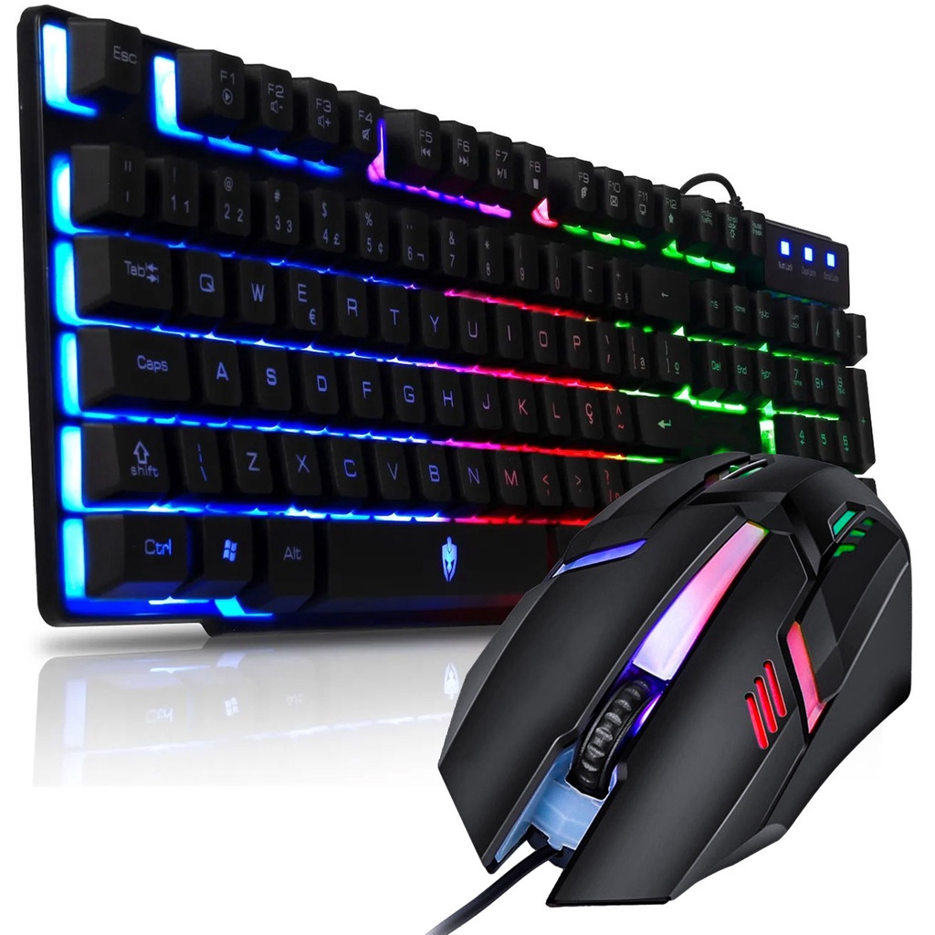 Kit Gamer Teclado Hawke Eg206 Semi mecânico + Mouse óptico Led 7 Cores 1200Dpi
