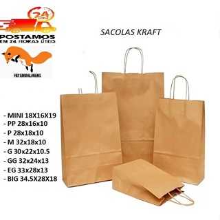 Sacolas kraft 10 unidades ESCOLHA o tamanho em Oferta na Shopee