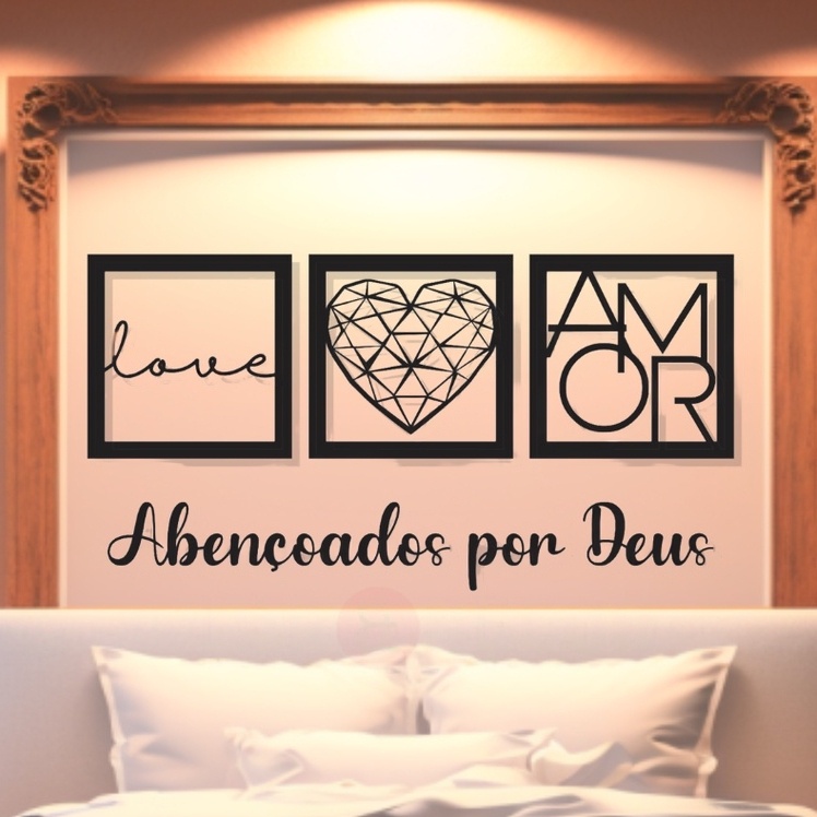 Kit Quadros Decorativos para Decoração de Quarto Sala Casa Cozinha + Frase Abençoados por Deus