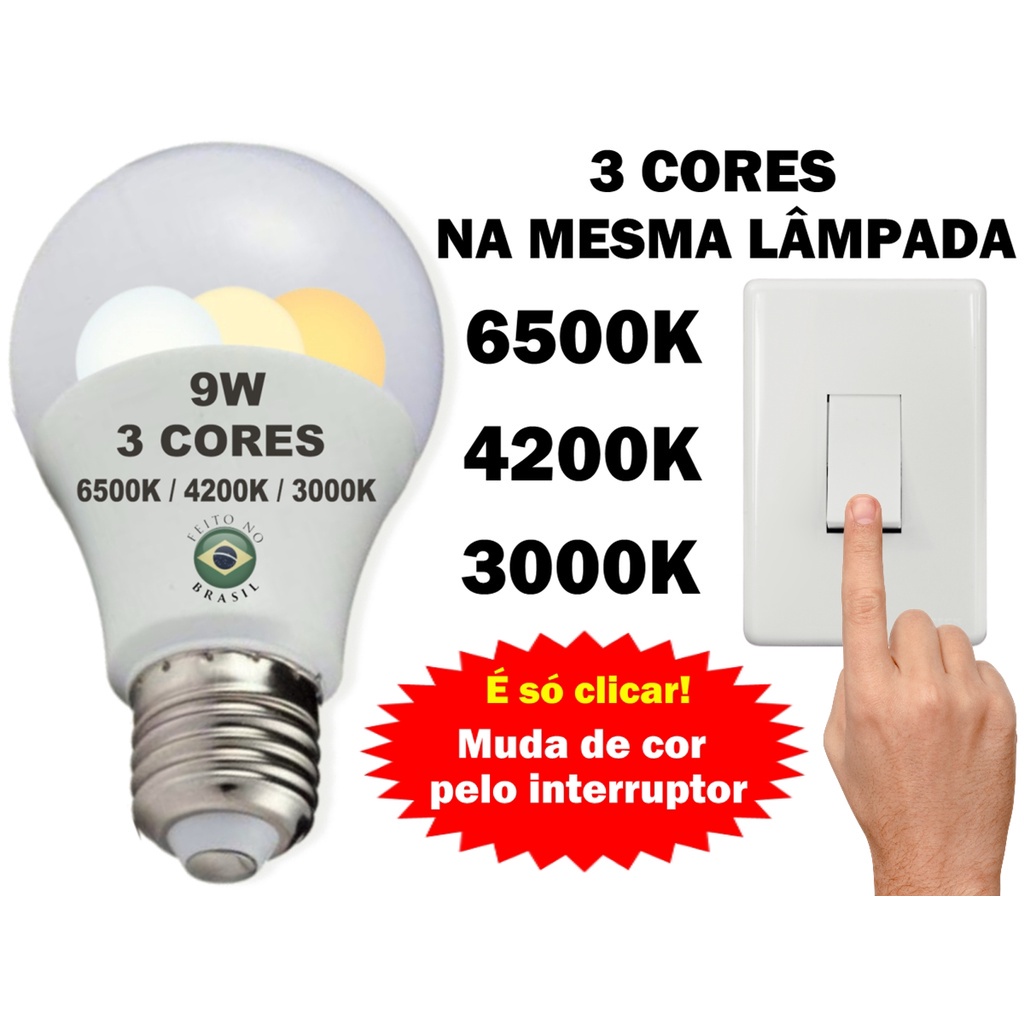 Lâmpada Led 9w Inteligente 3 Cores em 1