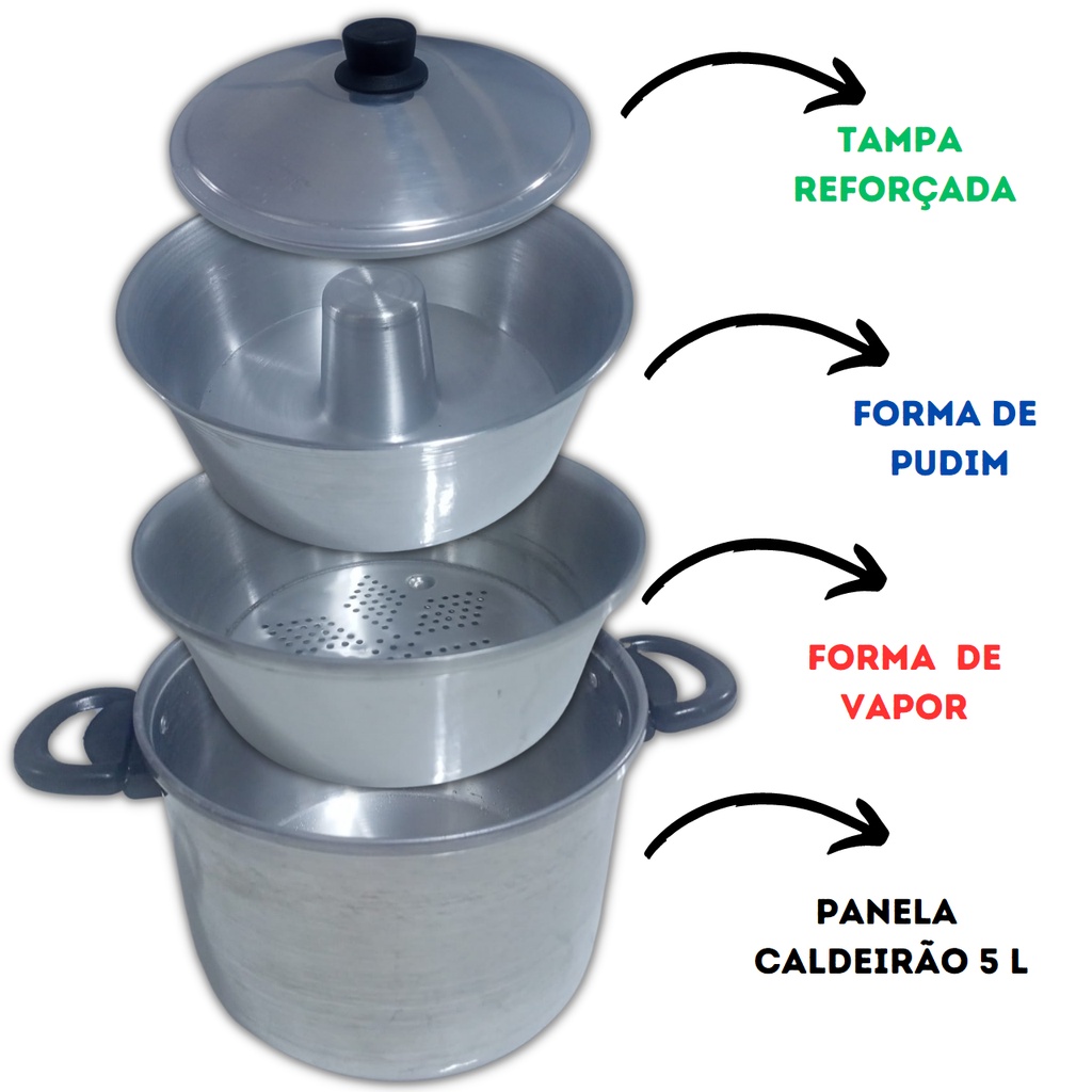Panela banho maria 4 em 1 color reforçada capacidade 5 litros