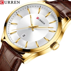 CURREN Relógio Masculino Marca Original Simples Moda Couro Casual Esportes Quartzo À Prova D'água 8365 XL