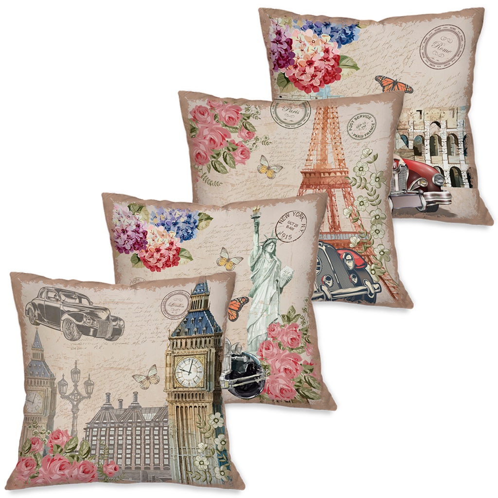 Kit 4 Capas de Almofadas para Sofá Paris Moderno Dcorô