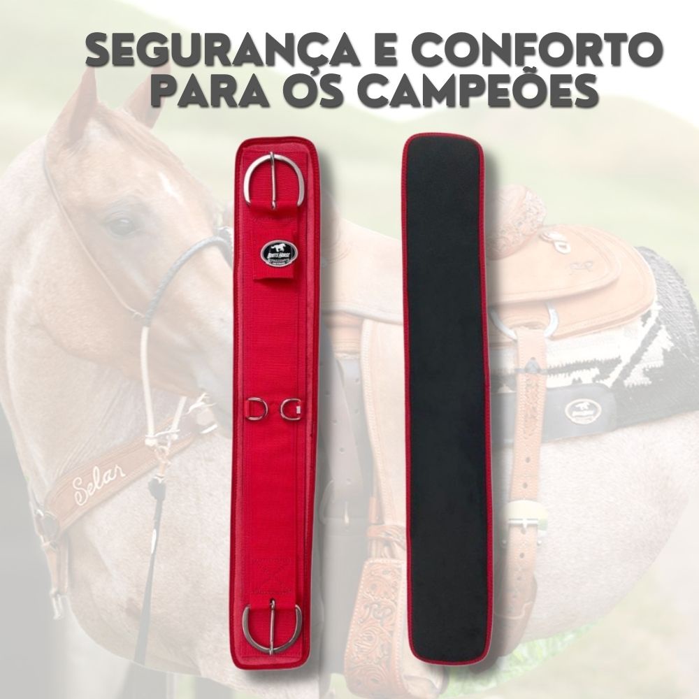 Barrigueira Para Sela Combat Boots Horse Original Vermelha Nylon e Neoprene Reforçado e Macia Para Prova de Tambor Baliza Laço Montaria