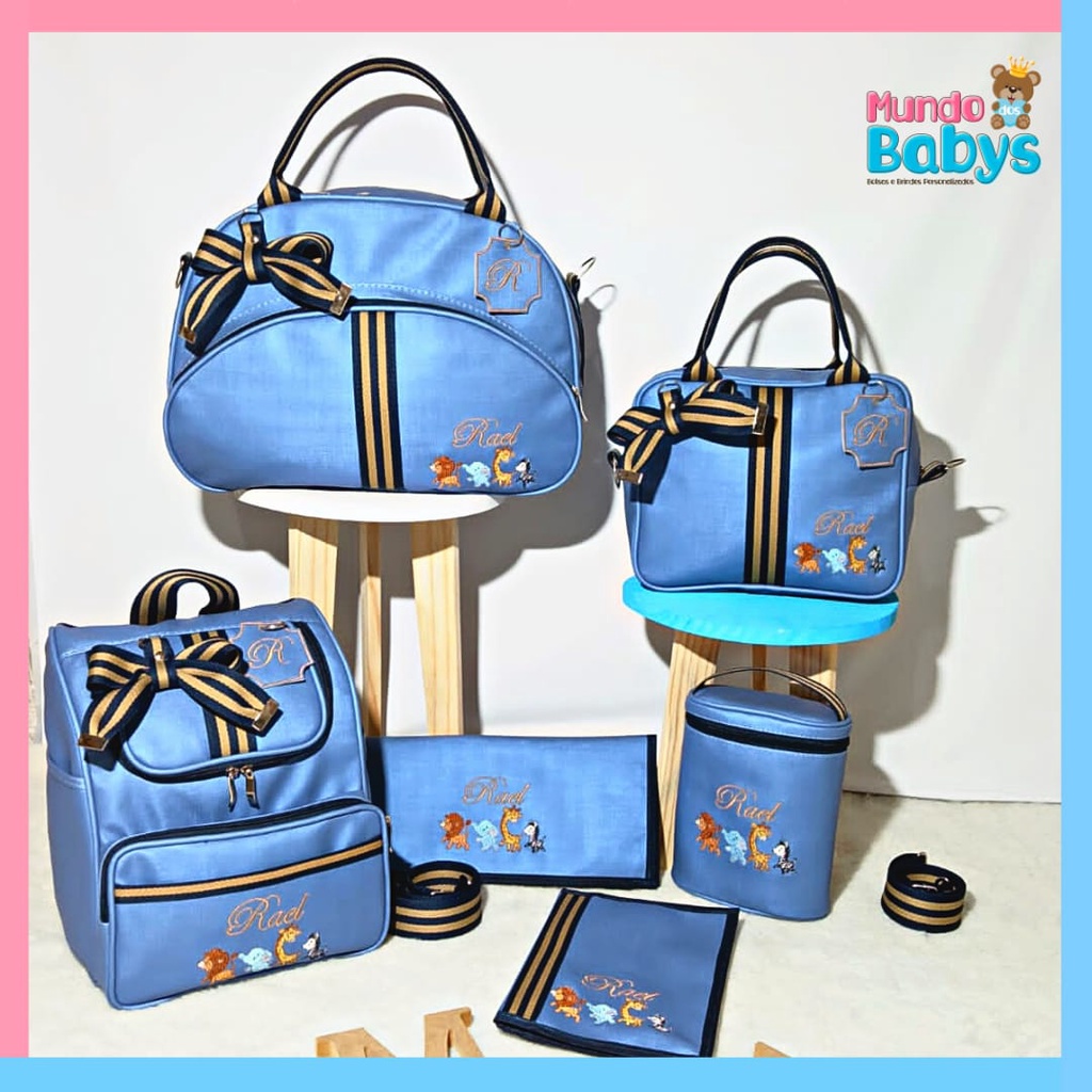 PROMOÇÃO Kit maternidade personalizado, bolsa G + mochila G + mochila M + malinha G + porta cartão vacinação + nome bordado + laço e chaveiro