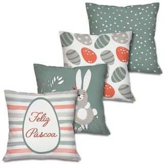 Kit 4 Capas de Almofadas Decorativas Páscoa Feliz Páscoa Dcorô