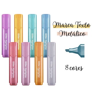kit Canetas Marca Texto com Glitter - 8 Cores