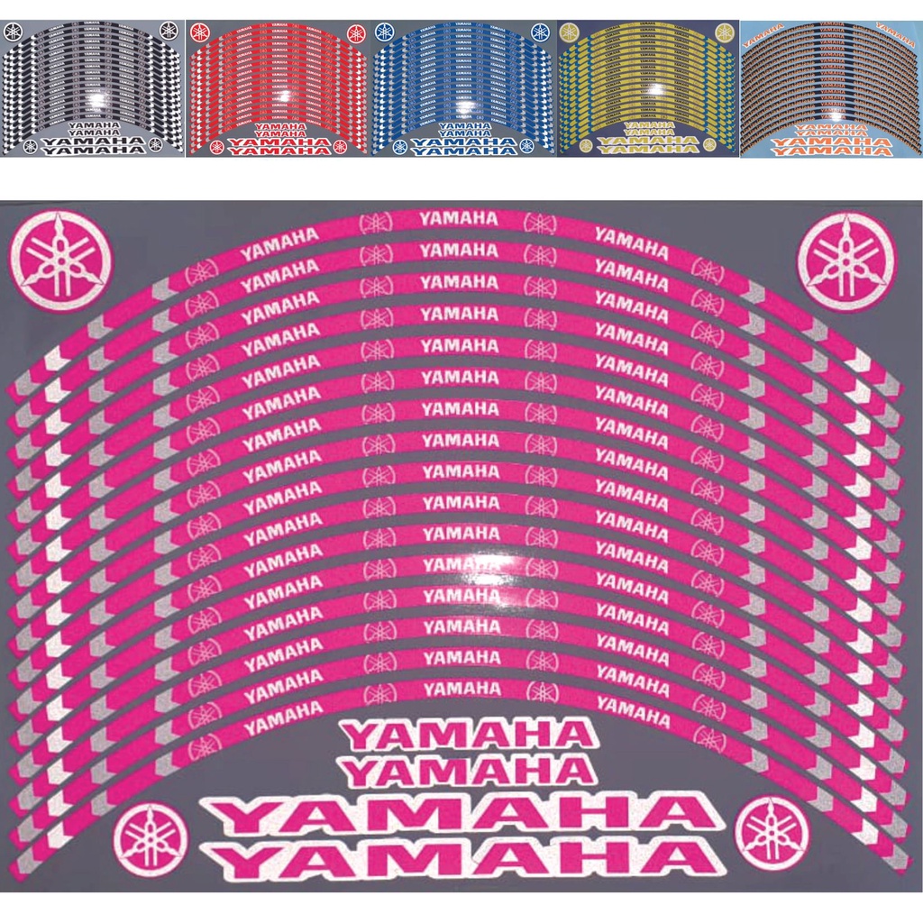 Refletivo Roda motos Yamaha 22 adesivos p/ 2 rodas em várias cores, rosa, vermelho, preto