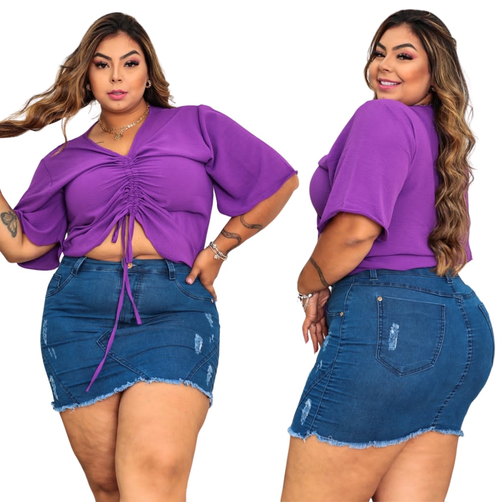 Blusa Feminina Cropped Plus Size Verão Franzido Ajustavel em Oferta na Shopee