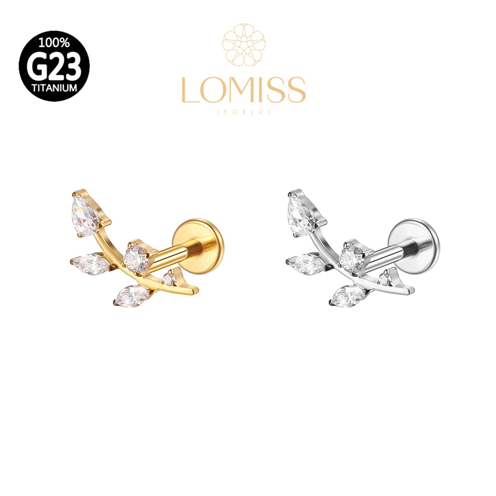 Piercing Helix Conch Labret Titânio Pvd Galho Zircônia《Lomiss  piercing》 em Oferta na Shopee