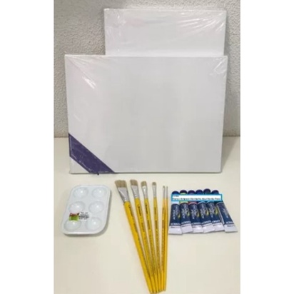 Kit Pintura Acr Iniciante: Telas-tintas-pincéis- 15 Itens