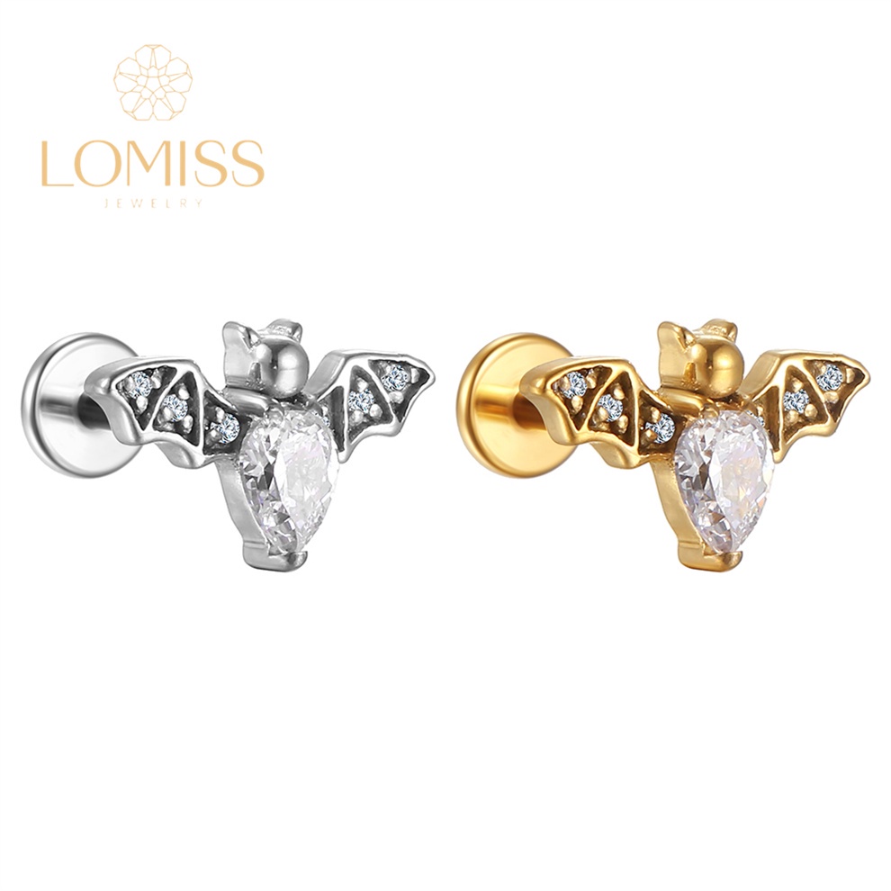 Piercing Labret banhado PVD GOLD 18k AÇo CirÚrgico  Morcego ZircÔnia《Lomiss  piercing》