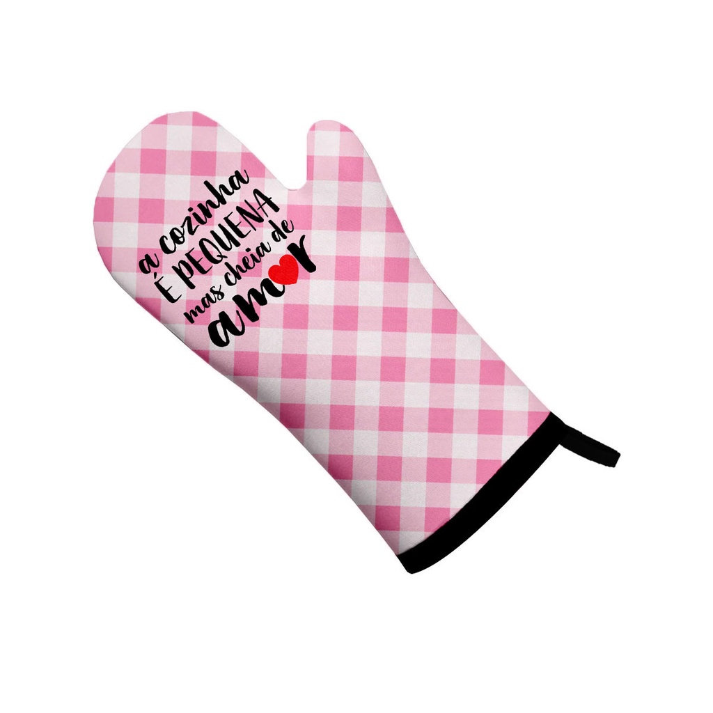 Luva de Cozinha Forno em Neoprene Xadrez Rosa Cozinha Pequena Amor
