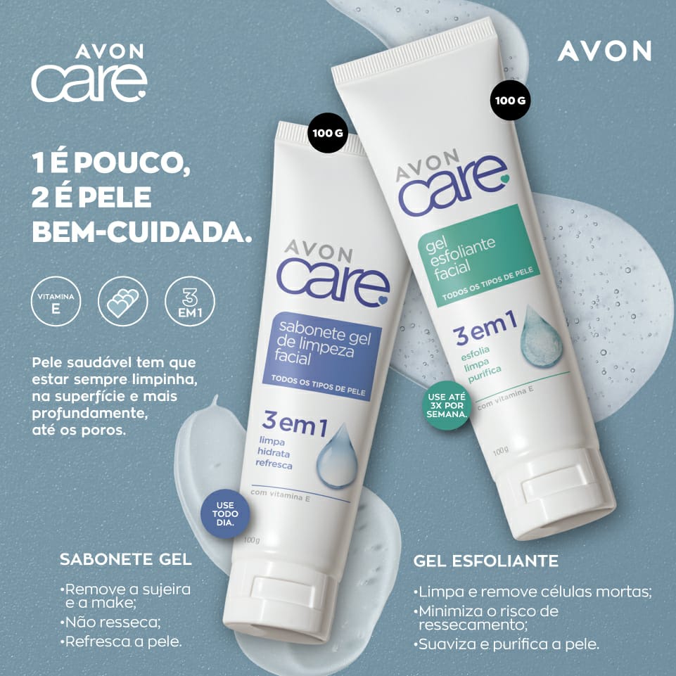 Avon Care 3 em 1 ( Gel Esfoliante Facial, Sabonete Gel de Limpeza Facial ) - 100g - com vitamina E