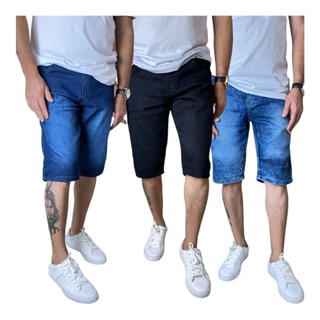 Kit 3 Bermudas Masculinas Jeans Com lycra Slim Juvenil e Adulto SUPER OFERTA