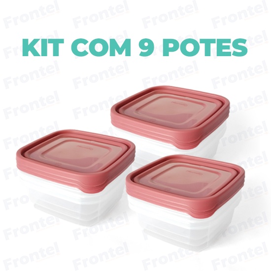 Kit 9 Potes 0,900 Litro Transparentes BPA Free Organizador de Alimentos Marmita Plasvale pode Usar em Microondas Geladeira freezer Hermético tipo Sanremo pote plastico retangular cozinha