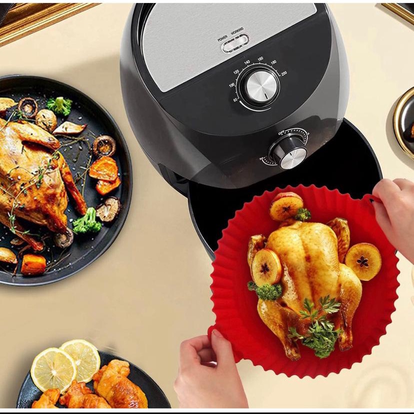 Cesto de Silicone Forma Redonda Air Fryer e Forno Fritadeira Elétrica com Alça