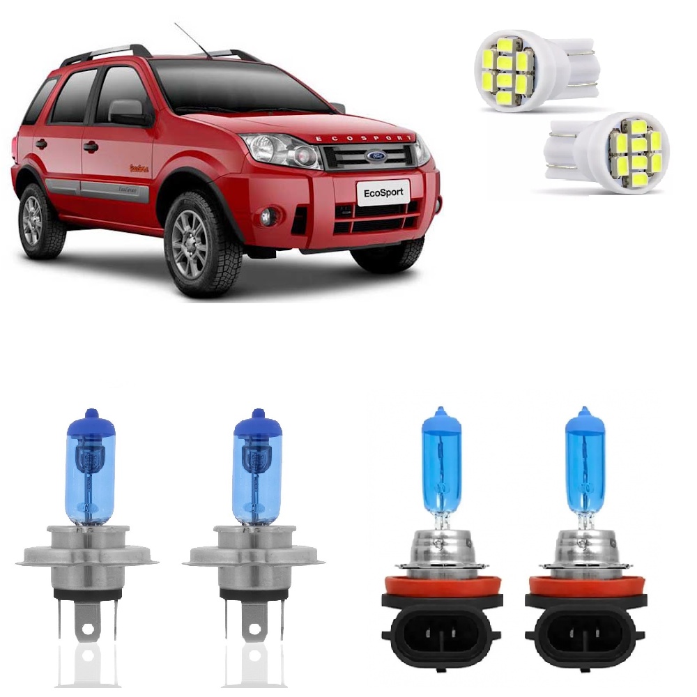 kit Lampada Super Branca Ecosport 2009 2010 2011 Farol + Milha