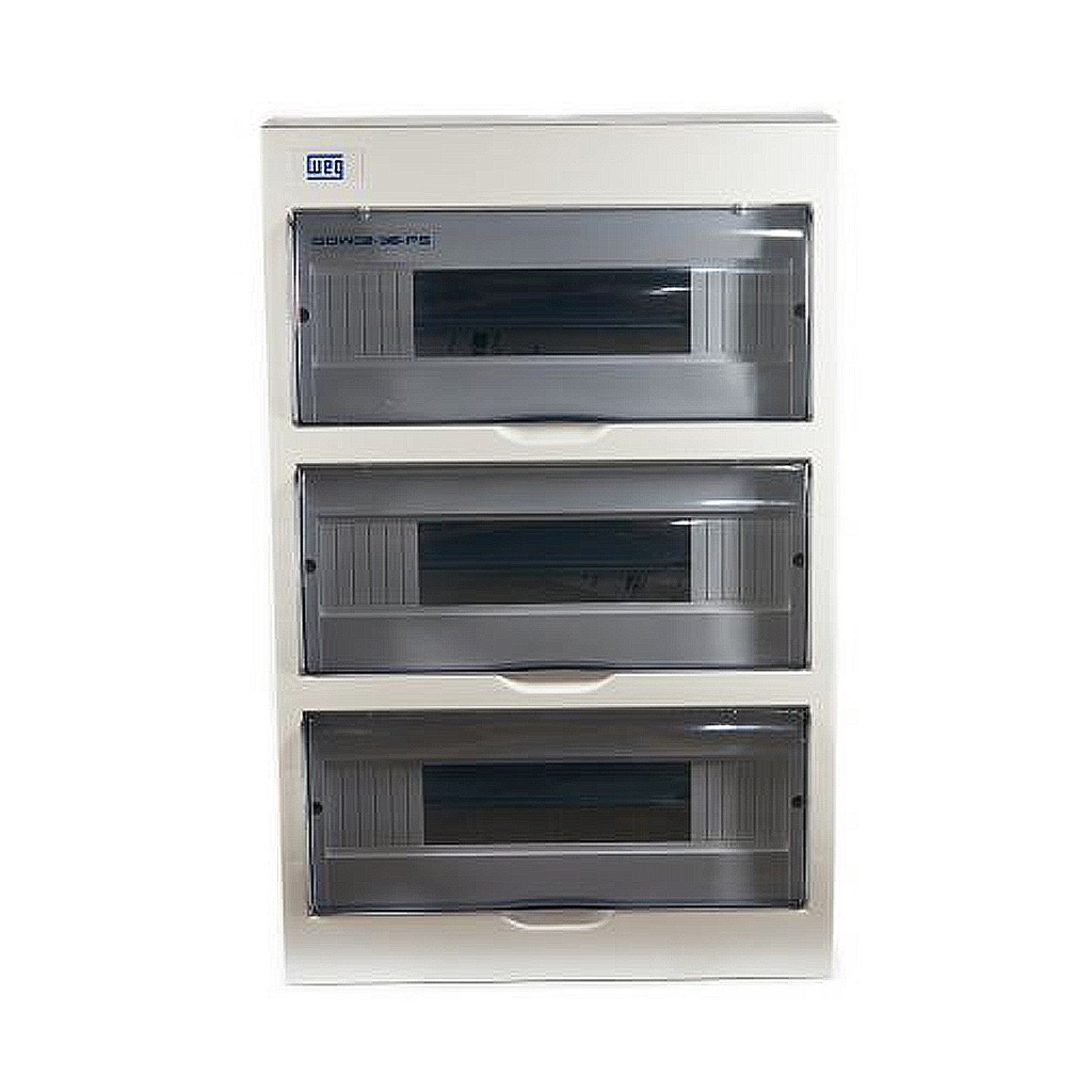 Quadro de Distribuição WEG QDW 36 Disjuntores de Sobrepor Tampa Fumê Acrílico c/ Trilho DIN