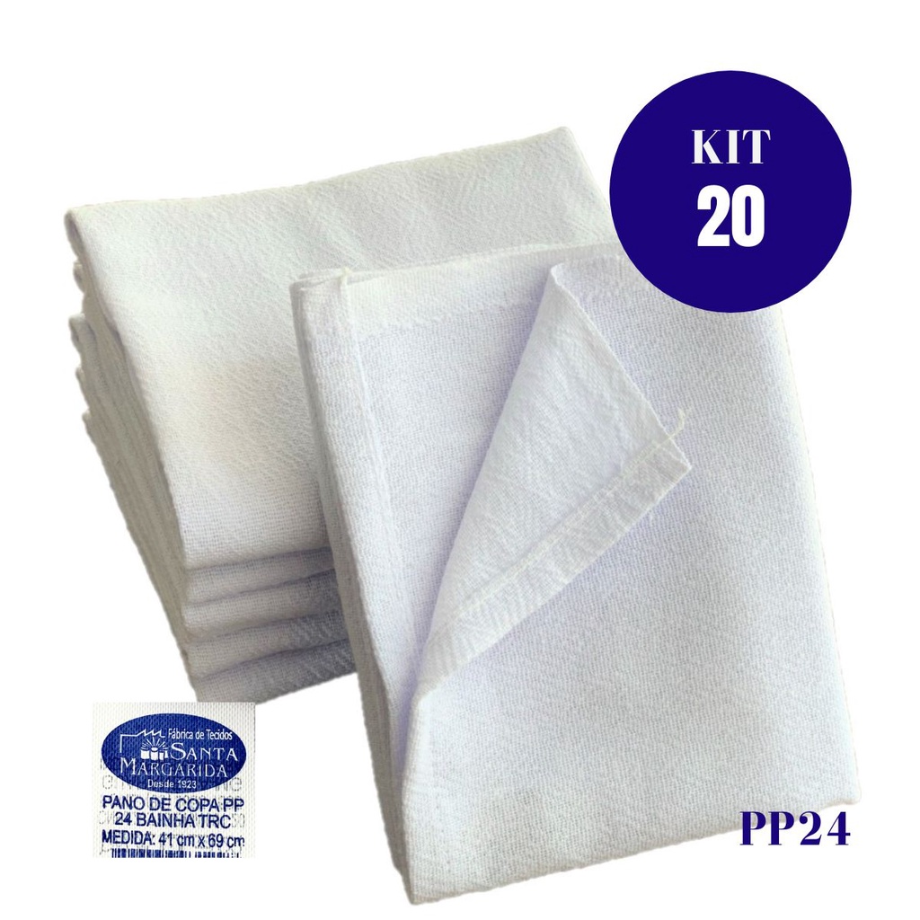 Kit 20 Panos de Copa Prato Cozinha Liso Com Bainha Sem Estampa PP24 ...
