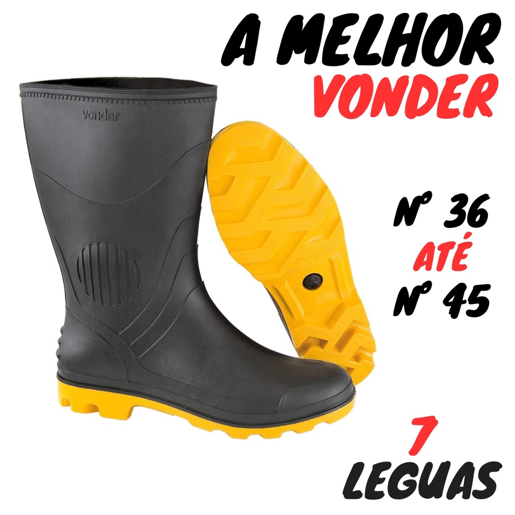 Bota 7 Leguas Borracha PVC Galocha Cano Médio Impermeável com Forro Motoboy Grendene Vonder
