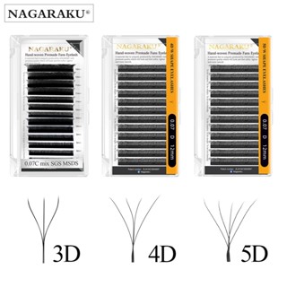 NAGARAKU W Shape Hand Acenado à Mão Ventiladores Premade Extensões de Cílios Completo 4D Lashes Natural Soft Light Individual Matte Denso