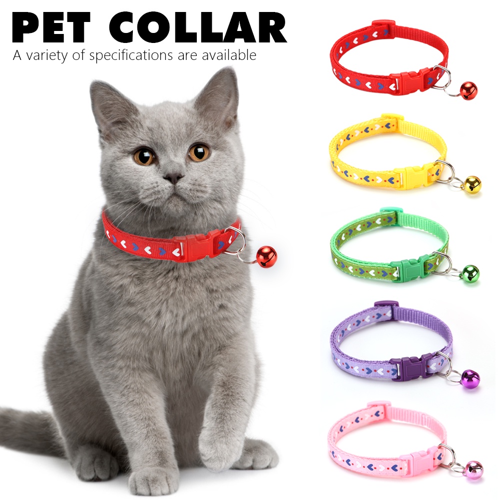 Coleira De Impressão De Coração Fofo Sino Ajustável Para Cachorro Colorful Cat Buckle Collar Pet Acessórios Gatos Suprimentos