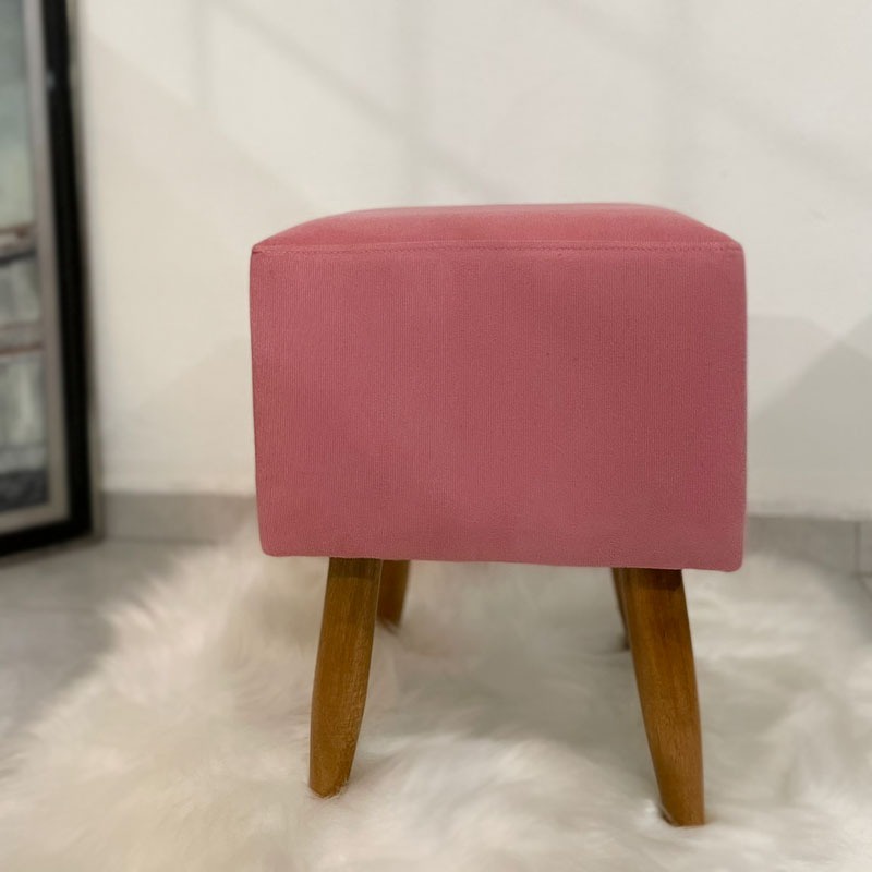 Puff Puf Marrocos Quadrado Suede Rosê 4 Pés Palitos Castanho