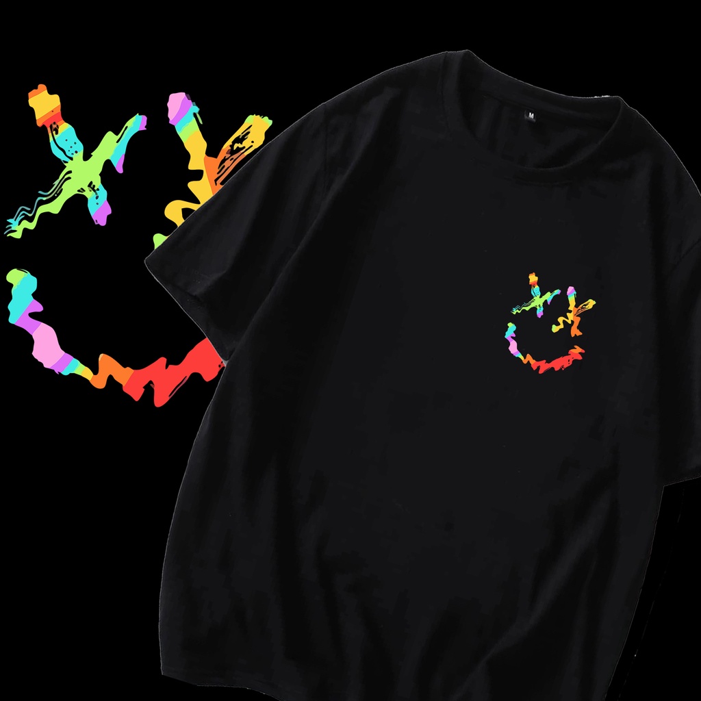 Blusa Masculina Sorriso Color Emoji Camiseta preta de algodão