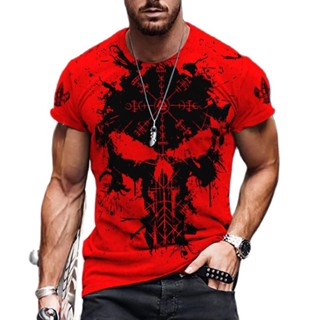 Símbolos Viking Tatuagem Sueca Vermelha 3D Impressão Camiseta De Verão Casual De Pescoço Redondo Manga Curta Unisex Street