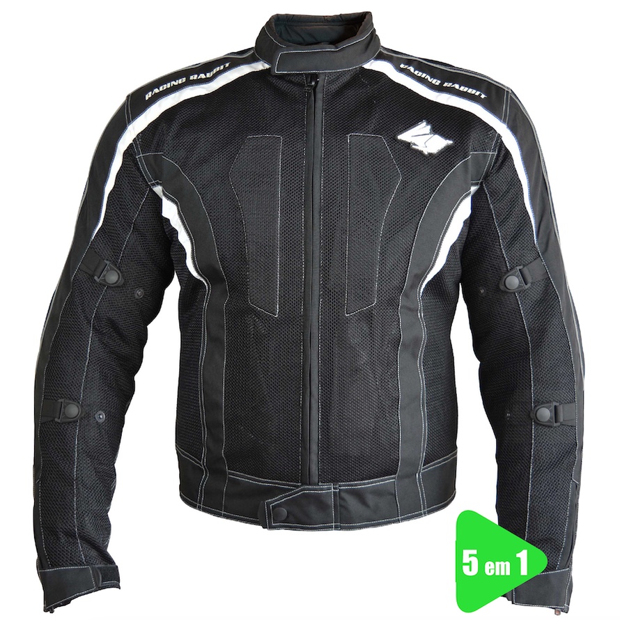 Jaqueta Racing Rabbit 5 em 1 Black Wind Ventilada Impermeável Térmica - Motoqueiro Motociclista