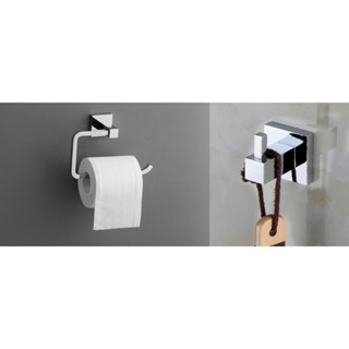 Kit Cabide Simples Cromado + Porta Papel Higiênico Em Metal - Linha Berlim