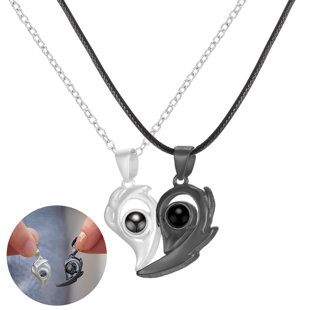 Imagem Colar Coração Imã Se Completam Casal Eu Te Amo 100 Idiomas Duas Metades Magnético Amor Romance Amizade